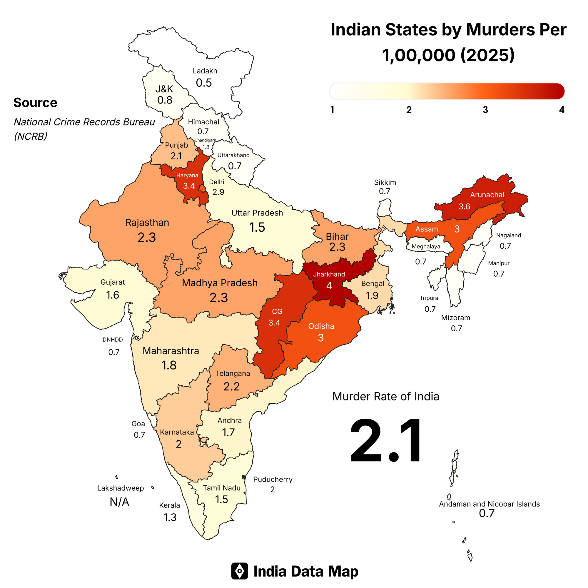 Ranked: Indian States by Murders/Homicide rate (2025)