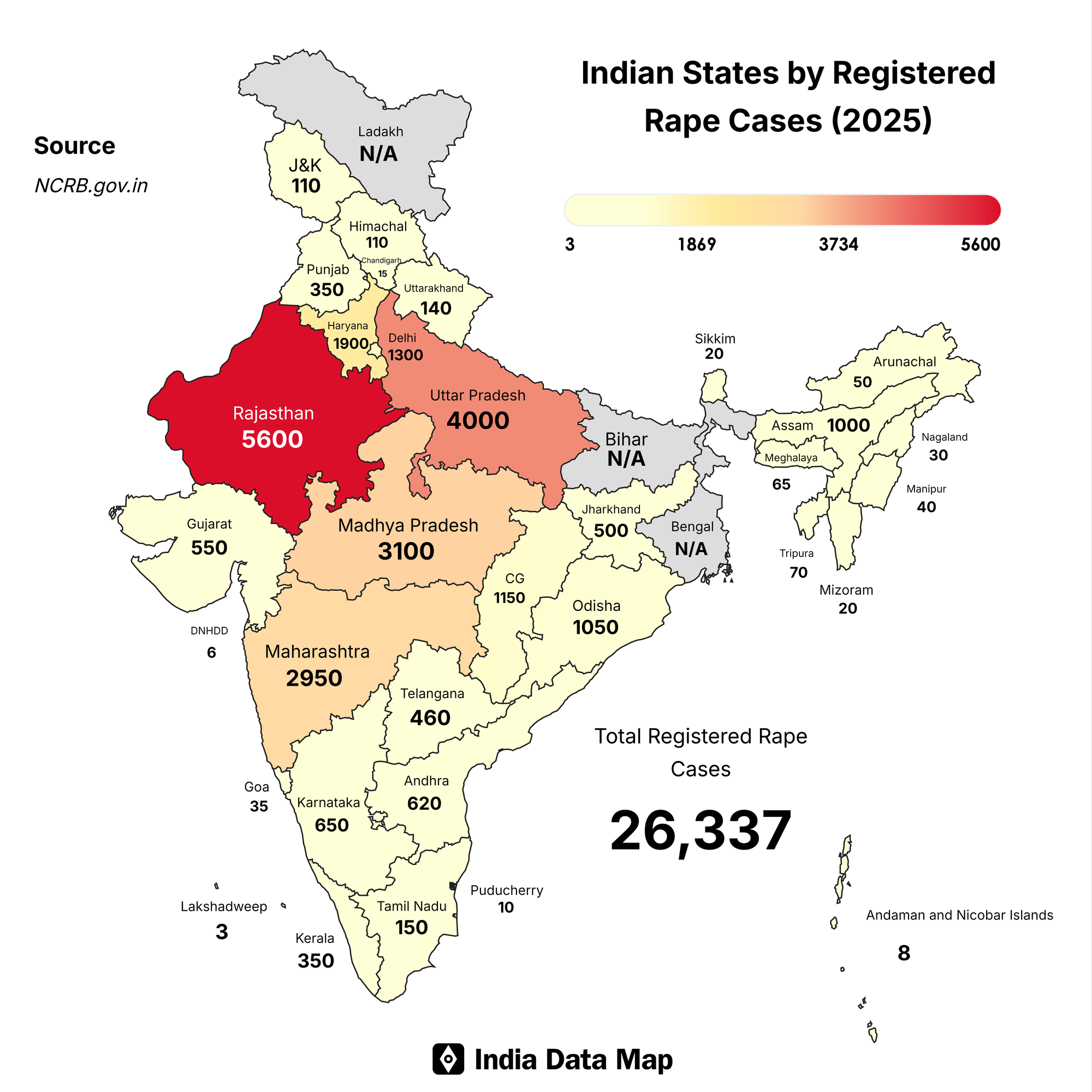 Mapped: Indian States by Registered Rape Cases (2025)