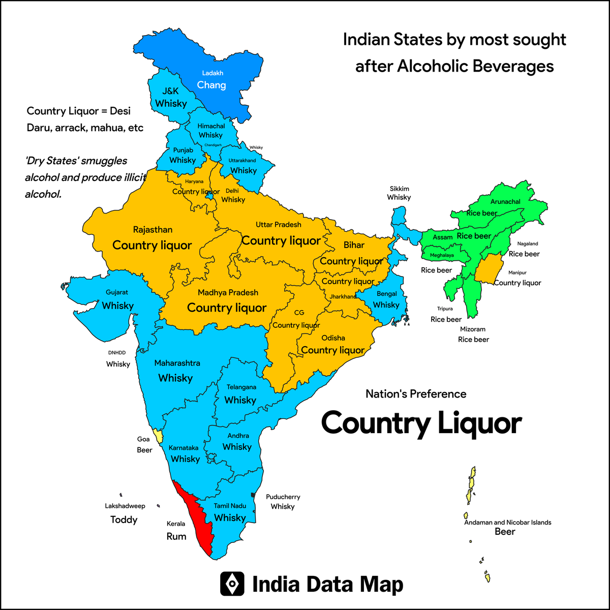Map: Indian States by Most sought after Alcoholic Beverages (2025)