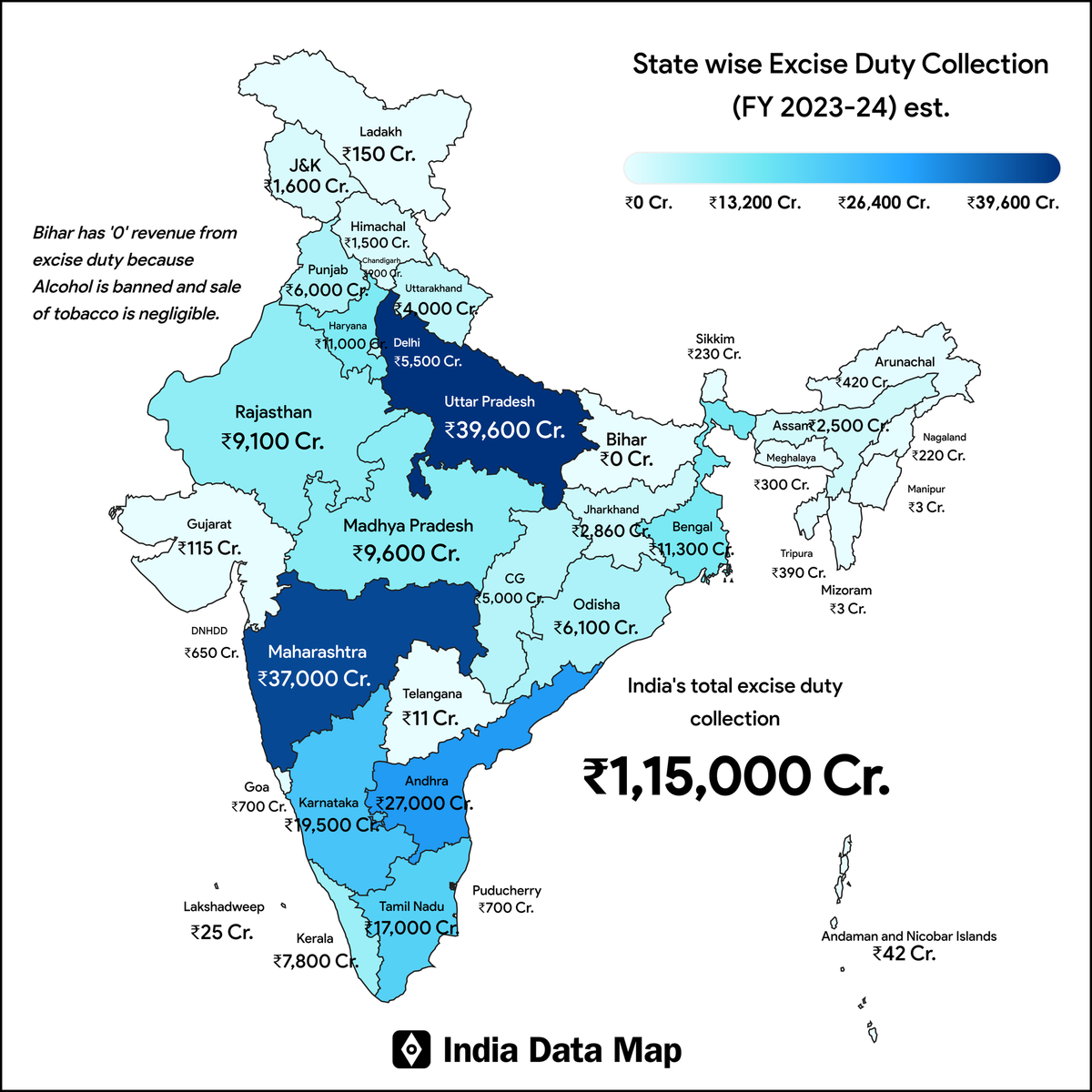 Map: Indian States by Excise Duty Collection (FY 2023-24)