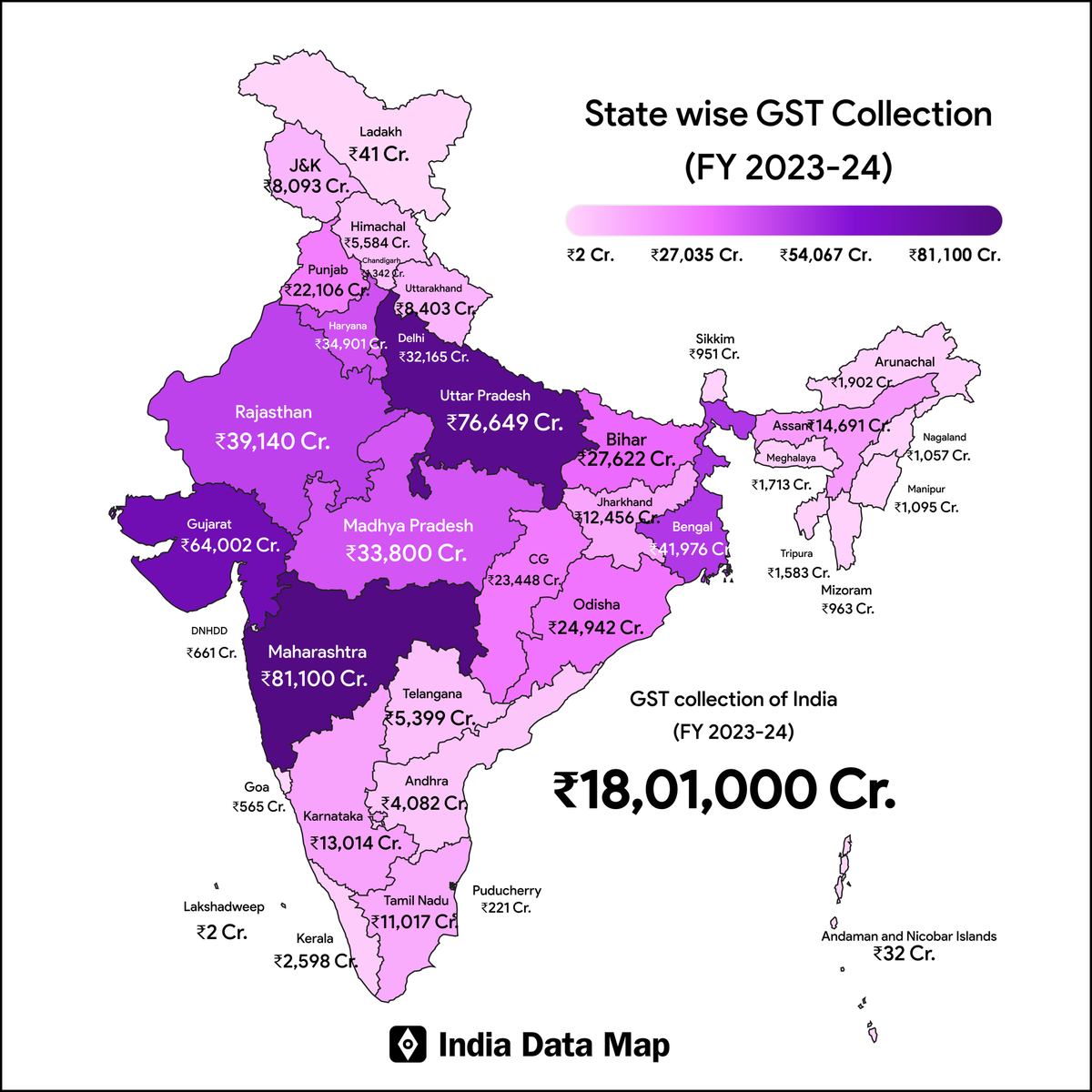 Map: Indian States by GST Collection (FY 2023-24)