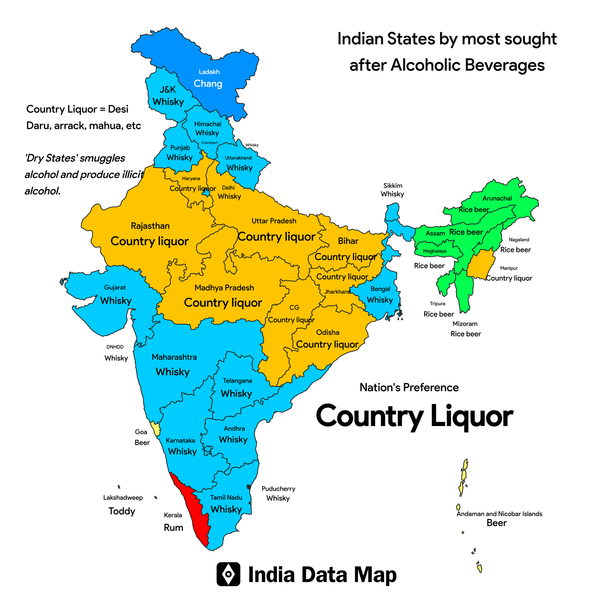 Map: Indian States by Most sought after Alcoholic Beverages (2025)