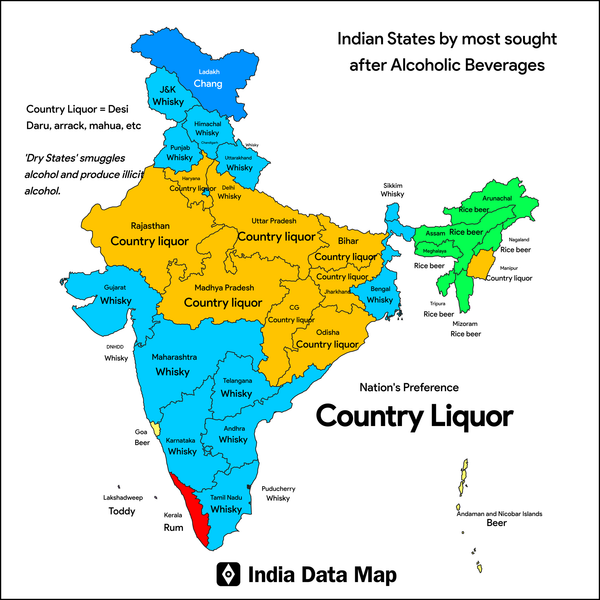 Map: Indian States by Most sought after Alcoholic Beverages (2025)