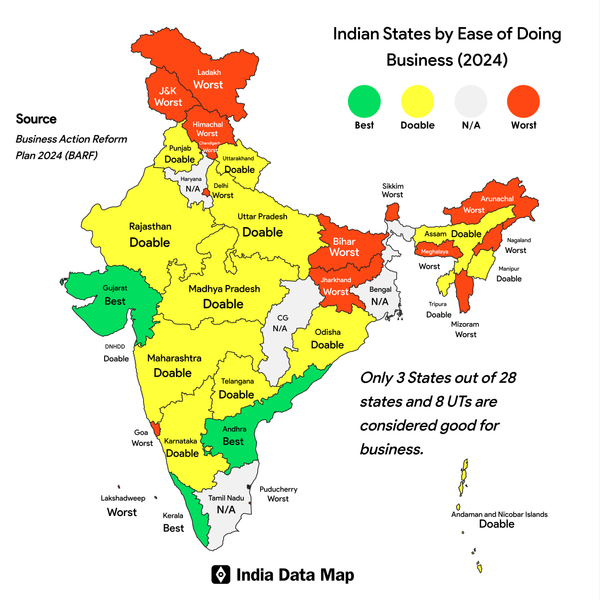 Map: Indian States by Ease of Doing Business (2024)