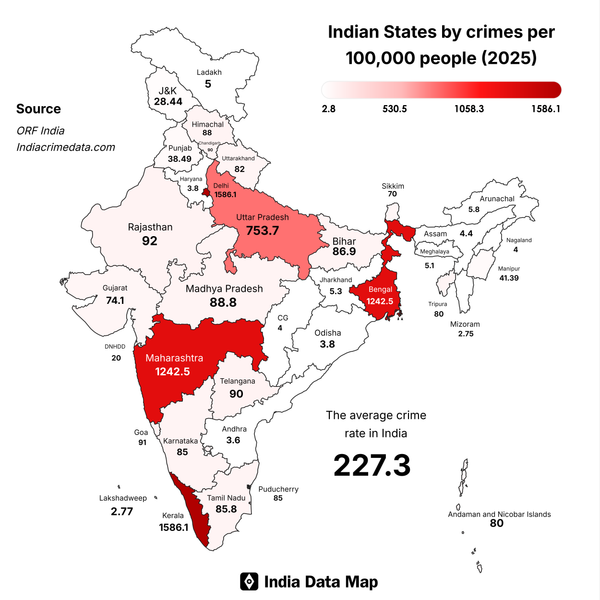 Map: Indian States by Crime Rate (2025)