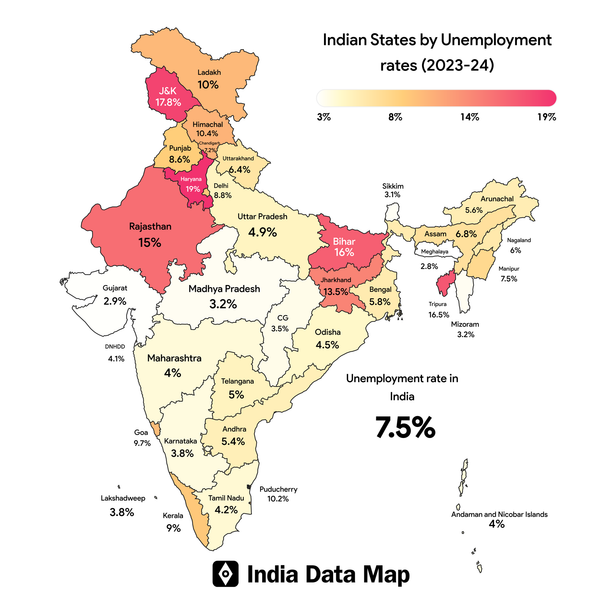 Map: Indian States by Unemployment Rates (FY 2023-24)