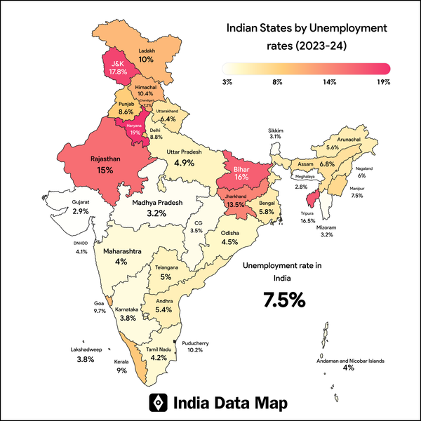 Map: Indian States by Unemployment Rates (FY 2023-24)