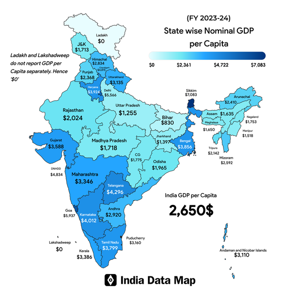 Map: Indian States by GDP per Capita (FY 2023-24)