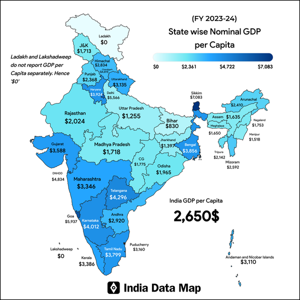 Map: Indian States by GDP per Capita (FY 2023-24)