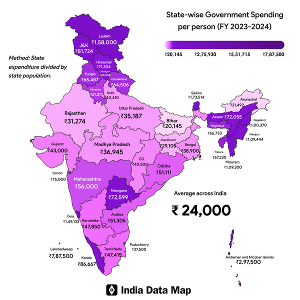 Map: Indian States by Government Spending per Person (FY 2023-24)