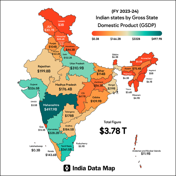 Map: Indian States by Gross State Domestic Product (FY 2023-24)