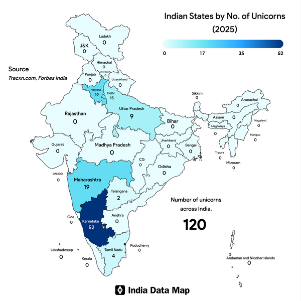Map: Indian States by Startup Unicorns (2025)
