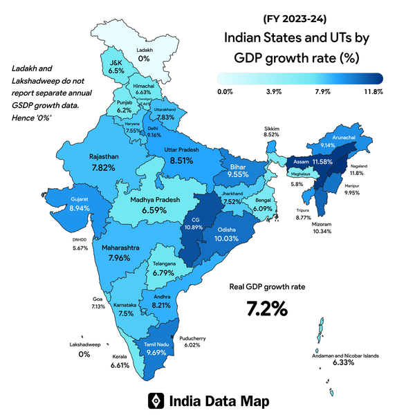 Map: Indian States by GSDP Growth rate (FY 2023-24)
