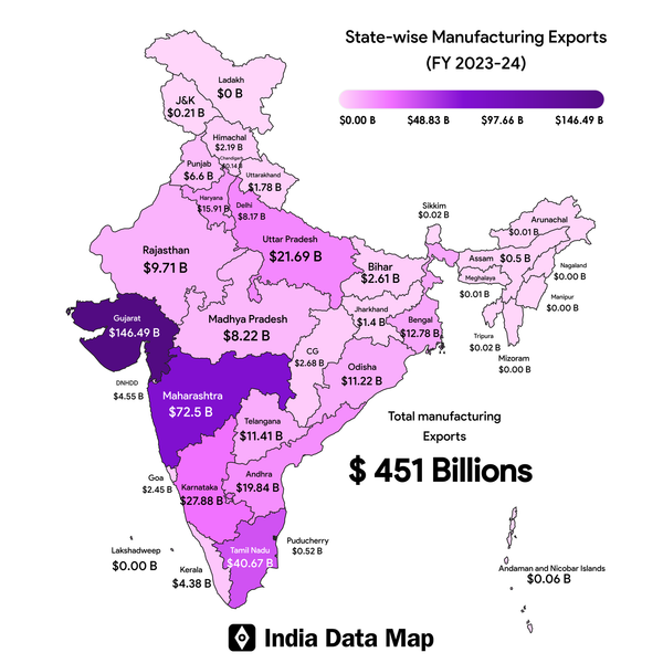 Map: State-wise Exports of Manufacturing Goods (FY 2023-24)