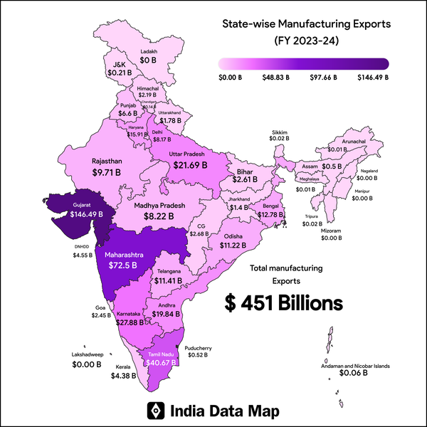 Map: State-wise Exports of Manufacturing Goods (FY 2023-24)